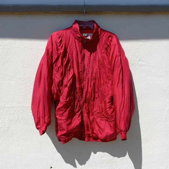 Vintage Red Silk Puff Windbreaker Jacket